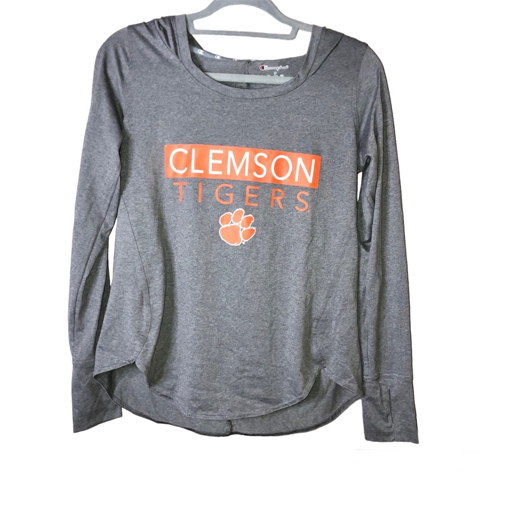 Champion Clemson Long Sleeve‎ Hoodie Thumbholes Grey Size Small